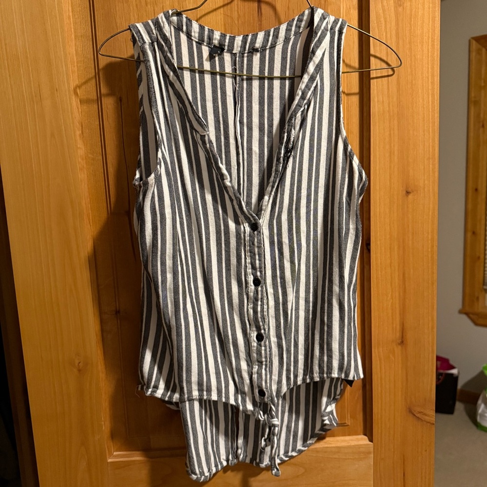 Striped Sleeveless Button-Up Top
